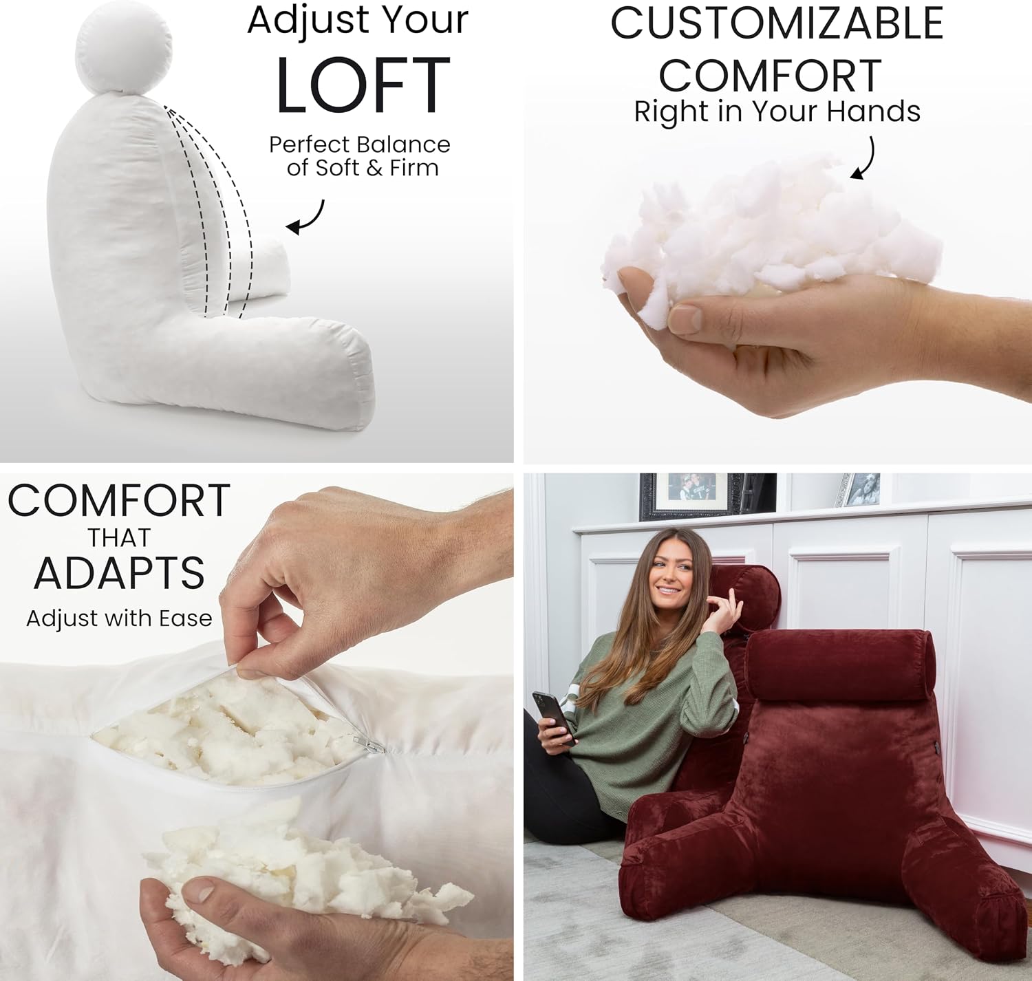 HusbandPillow Husband Pillow Medium Reading Pillow with Arms - 23" Backrest for Sitting Up in Bed - Firm Support Bed Rest Pillow for Adults…