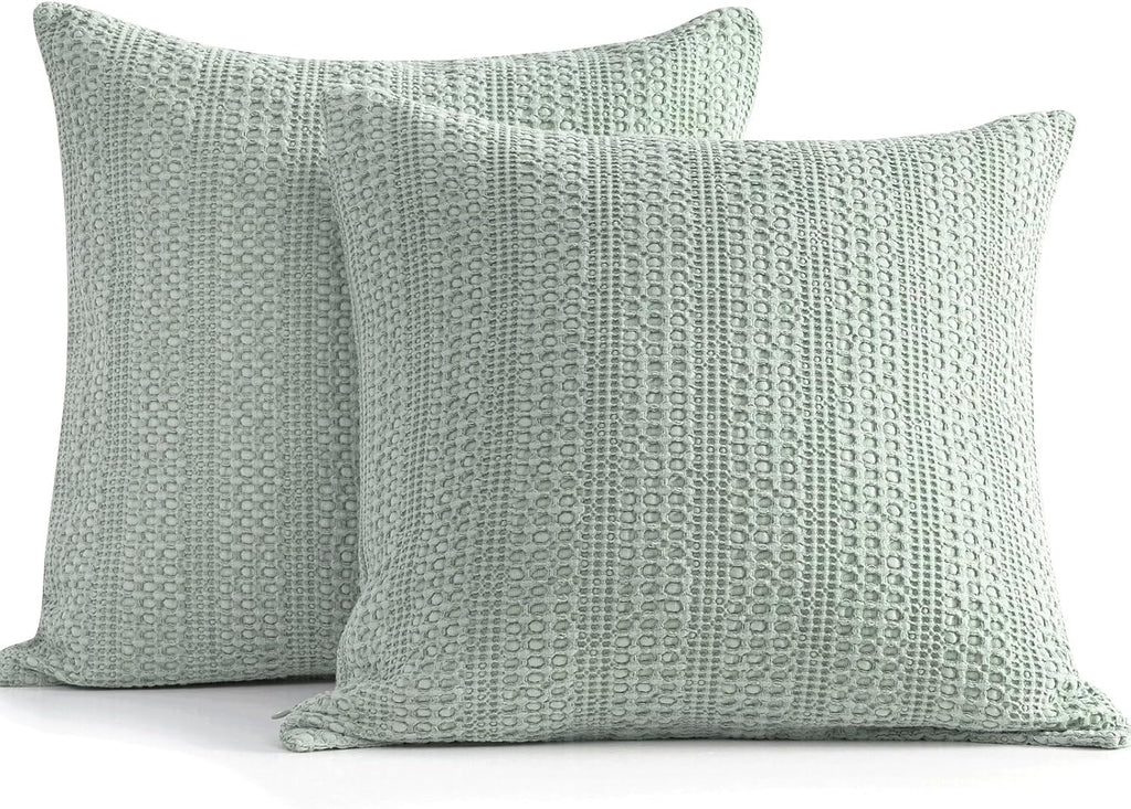 Cocoploceus Sage Green Pillow Covers 18x18 Boho Throw Pillow Covers Set of 2 Decorative Pillow Shams Stone Washed Cotton Pillowcase for Cou…