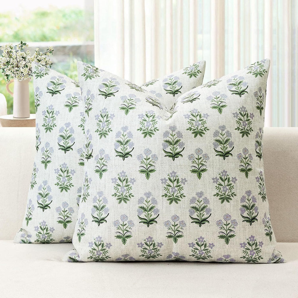 OTOSTAR Floral Print Pillow Covers 16x16 Inch Pack of 2 Double-Sided Blue Green Flower Square Throw Pillow Covers Farmhouse Rustic…