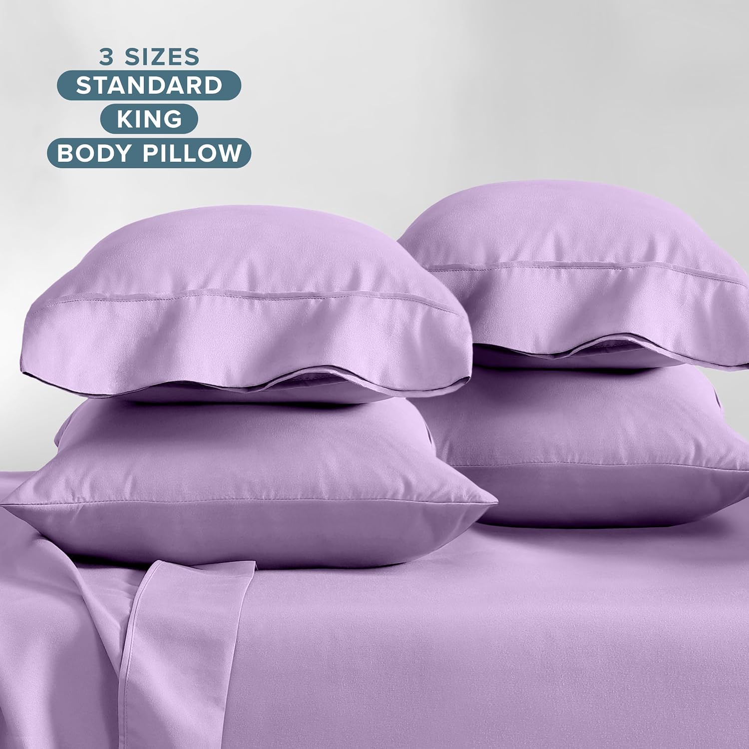 BareHome Bare Home Microfiber Bulk Pillow Cases - Standard/Queen Size Set of 4 - Cooling Pillowcases - Double Brushed - Lavender Pillowcase…