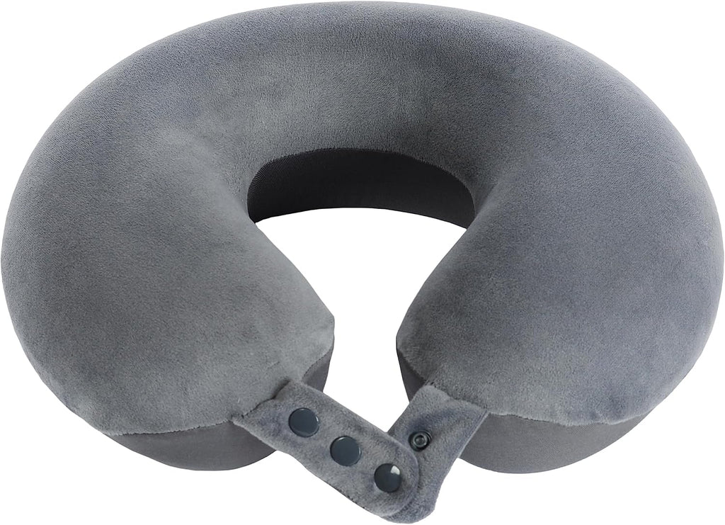 Travel Neck Pillow, Top Memory Foam Pillow for Head Support, Ideal for Airplanes, Cars, and Home Recliners, Adjustable and Soft (Grey)