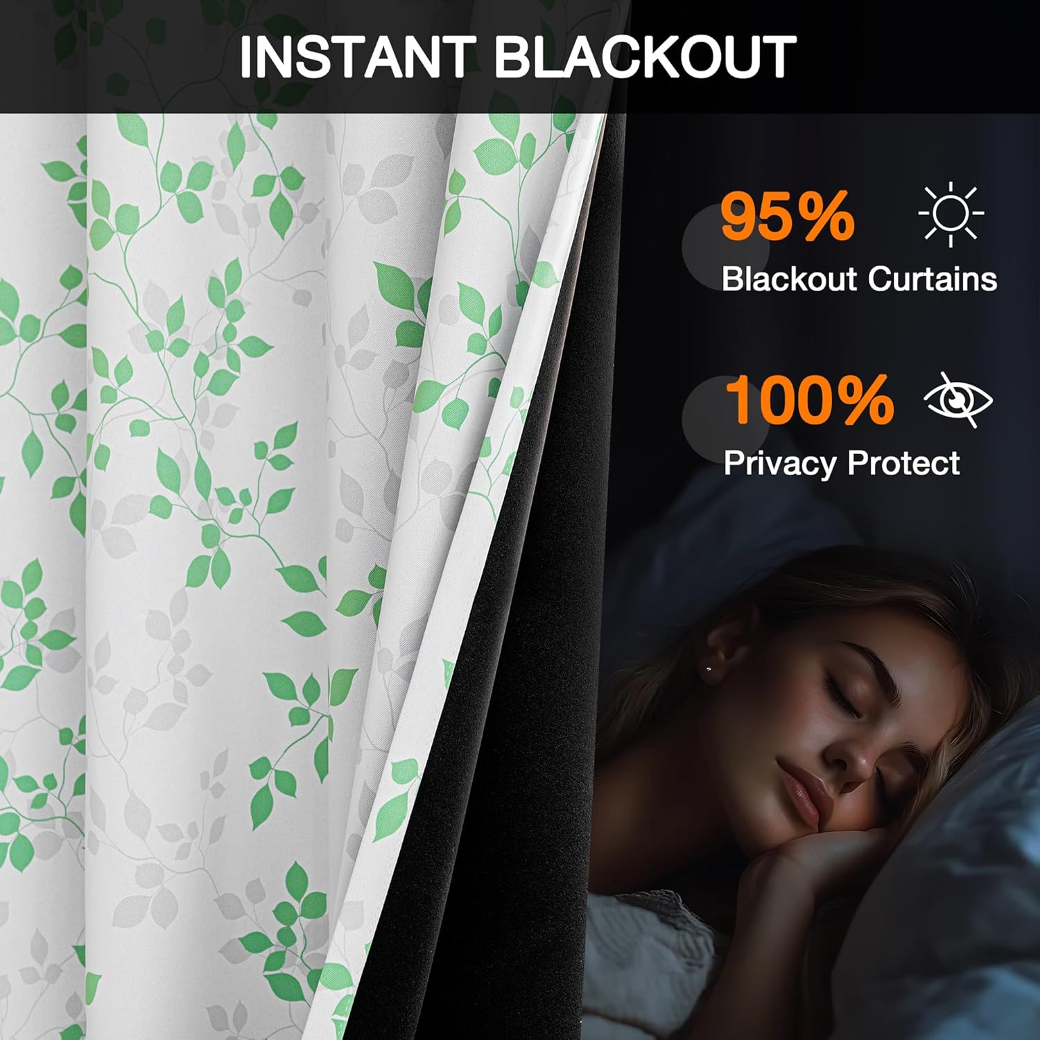 Meetsky 95% Blackout Curtains for Living Room - Sage Green and Grey Leaf Printed Curtain 96 Inches Long, Thermal Insulated Grommet Window D…