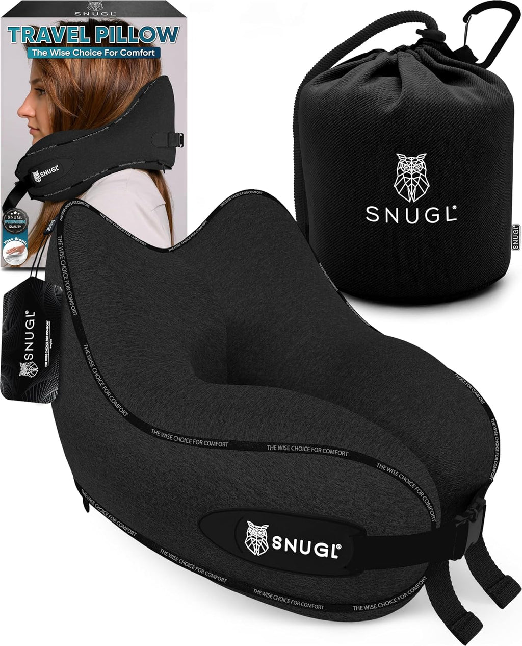 Snugl Travel Pillow – Neck Pillow Airplane, Travel Pillows for Airplanes, Neck Pillows Memory Foam – Road Trip Essentials for Adults – Trav…
