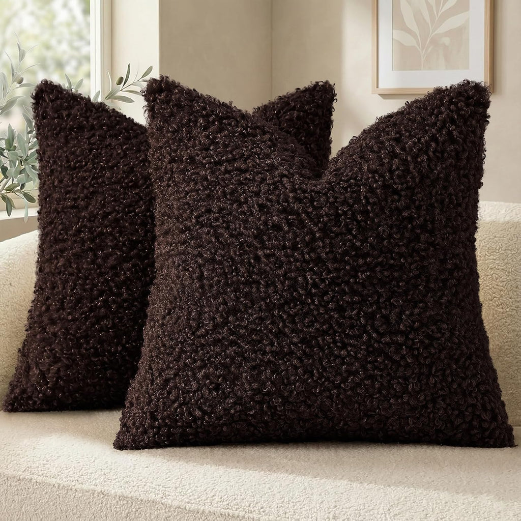 decorUhome Pack of 2 Throw Pillow Covers 24x24 Inch, Faux Fur Decorative Sherpa Pillow Covers Fuzzy Accent Soft Sheepskin Fleece Pillow Cas…