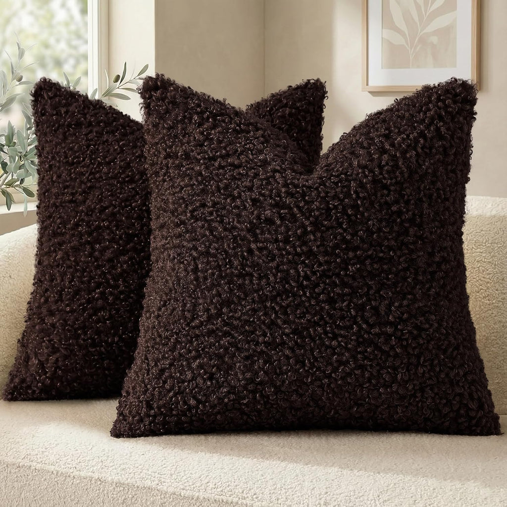 decorUhome Pack of 2 Throw Pillow Covers 18x18 Inch, Faux Fur Decorative Sherpa Pillow Covers Fuzzy Accent Soft Sheepskin Fleece Pillow Cas…