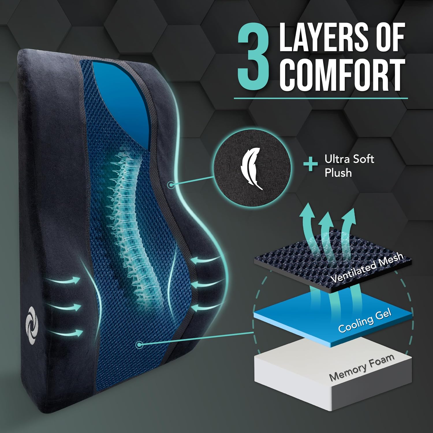 Samsonite Memory Foam Lumbar Support Pillow, Ergonomic Back Cushion for Office Chair, Gaming Chair, Auto Back Support with Cooling Gel…