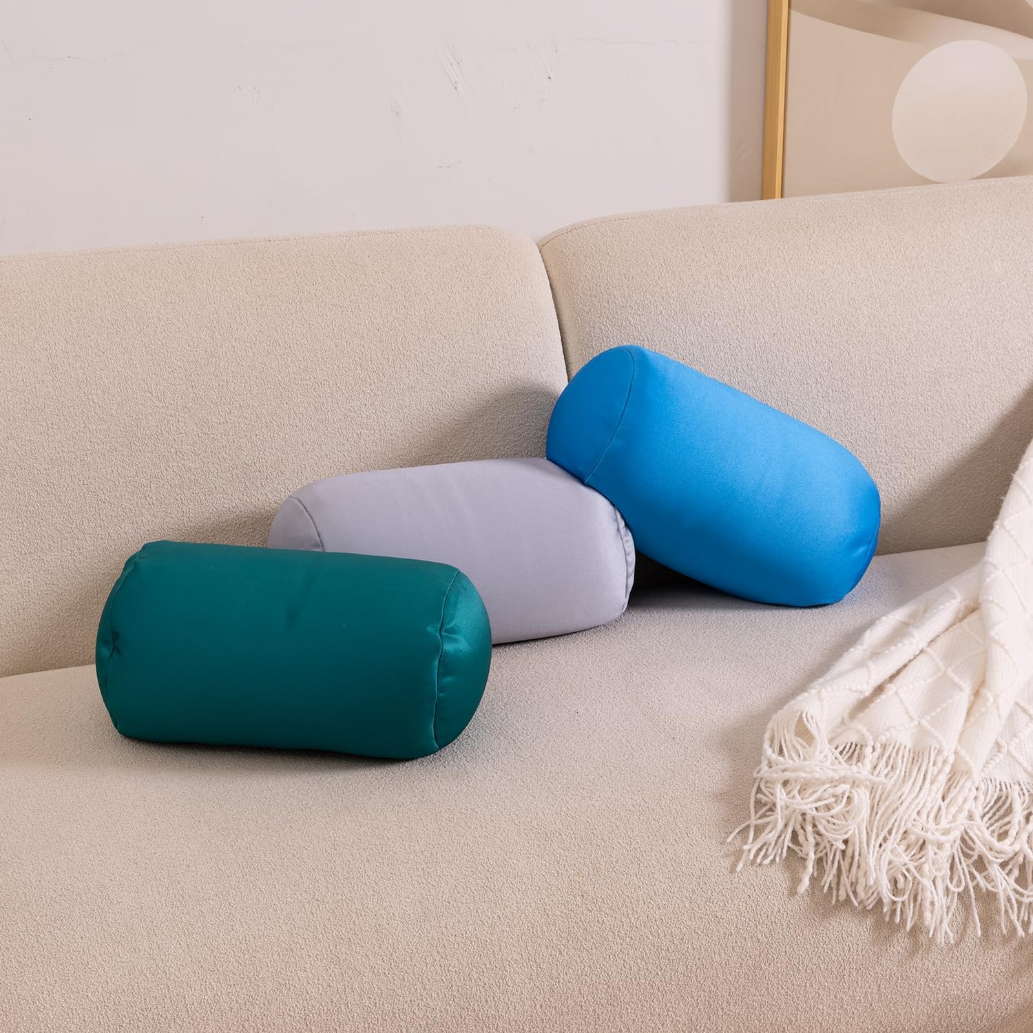 2Pcs Microbead Bolster Tube Neck Bed Body Pillows, 12 x 7 inches Squish Bean Bag Microbead Pillow for Sleeping Home Travel Neck Lumbar…