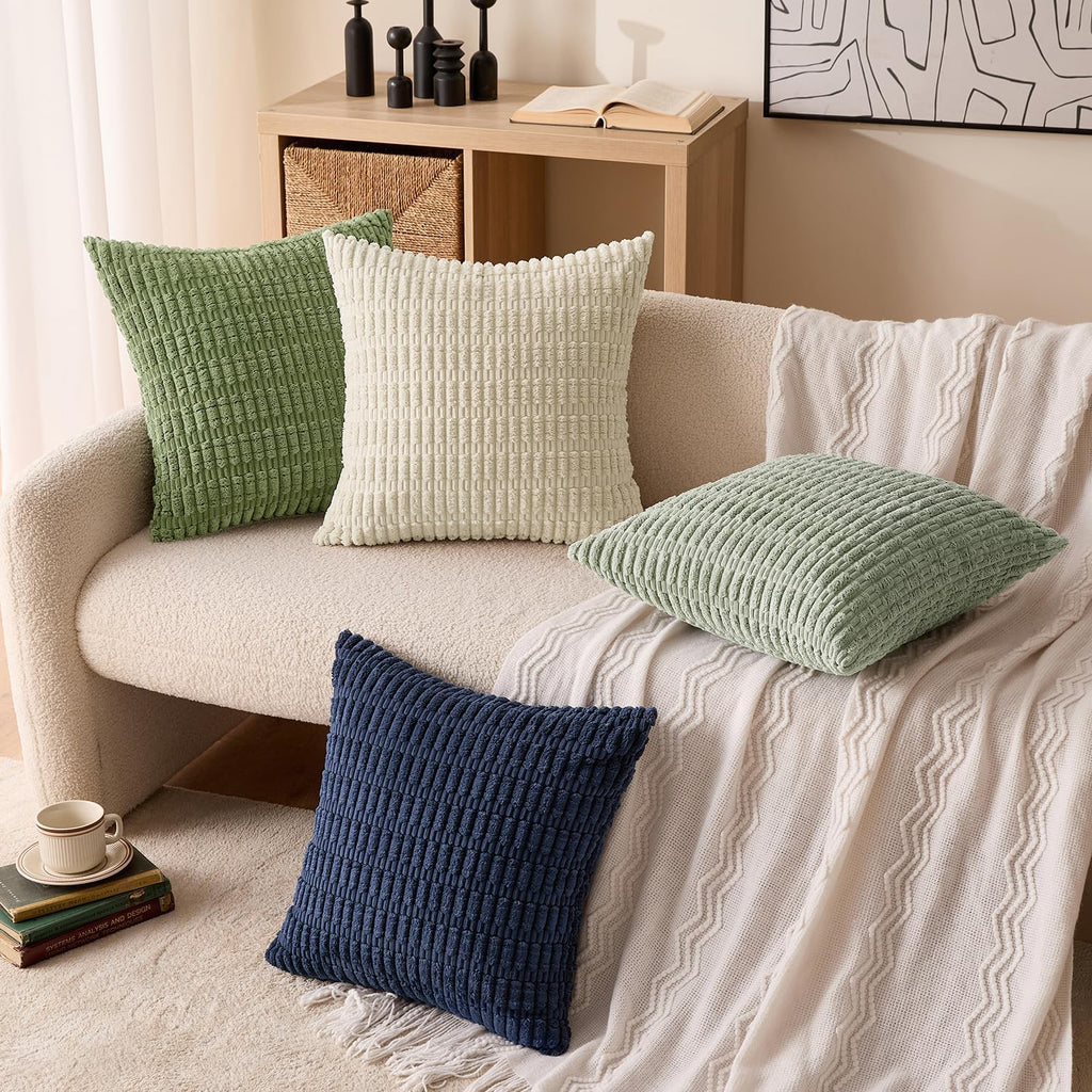 MIULEE Soft Corduroy Spring Throw Pillow Covers Set of 4 Green Blue 18x18 Inch Modern Farmhouse Boho Decorative Accent Cushion Covers for…