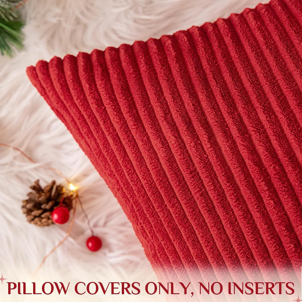 Softalker Christmas Pillow Covers 20x20 Set of 2, Super Soft Boho Striped Corduroy Pillow Cover, Xmas Decorative Throw Pillows for Sofa Cou…