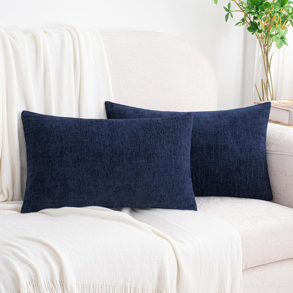 Hwy50 HWY 50 Navy Blue Lumbar Pillow Covers 12x20 Inch Pack of 2, Soft Chenille Decorative Throw Pillow Covers Farmhouse for Couch Sofa Liv…