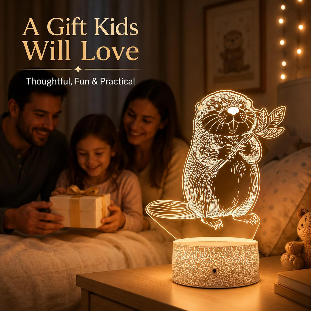 Beaver Night Light, Remote, 16 Colors Changing RGB Flashing Mode Dimmable LED Illusion Lamp, Birthday Holiday Gifts for Boys Girls Teens…