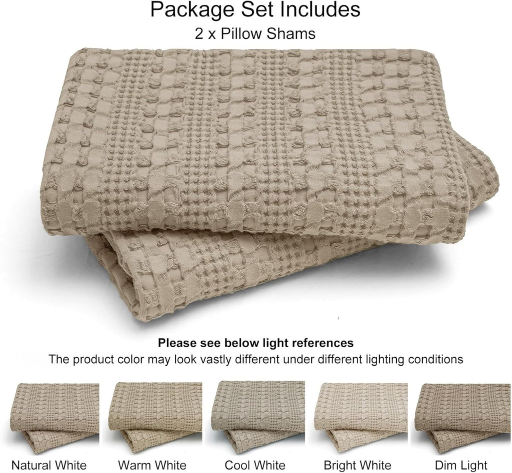 Phf 100% Cotton Waffle Pillow Shams King Size, 2 Pack 20" x 36" Soft Skin-Friendly Pillowcases, No Filling, Aesthetic Woven and Breathable…