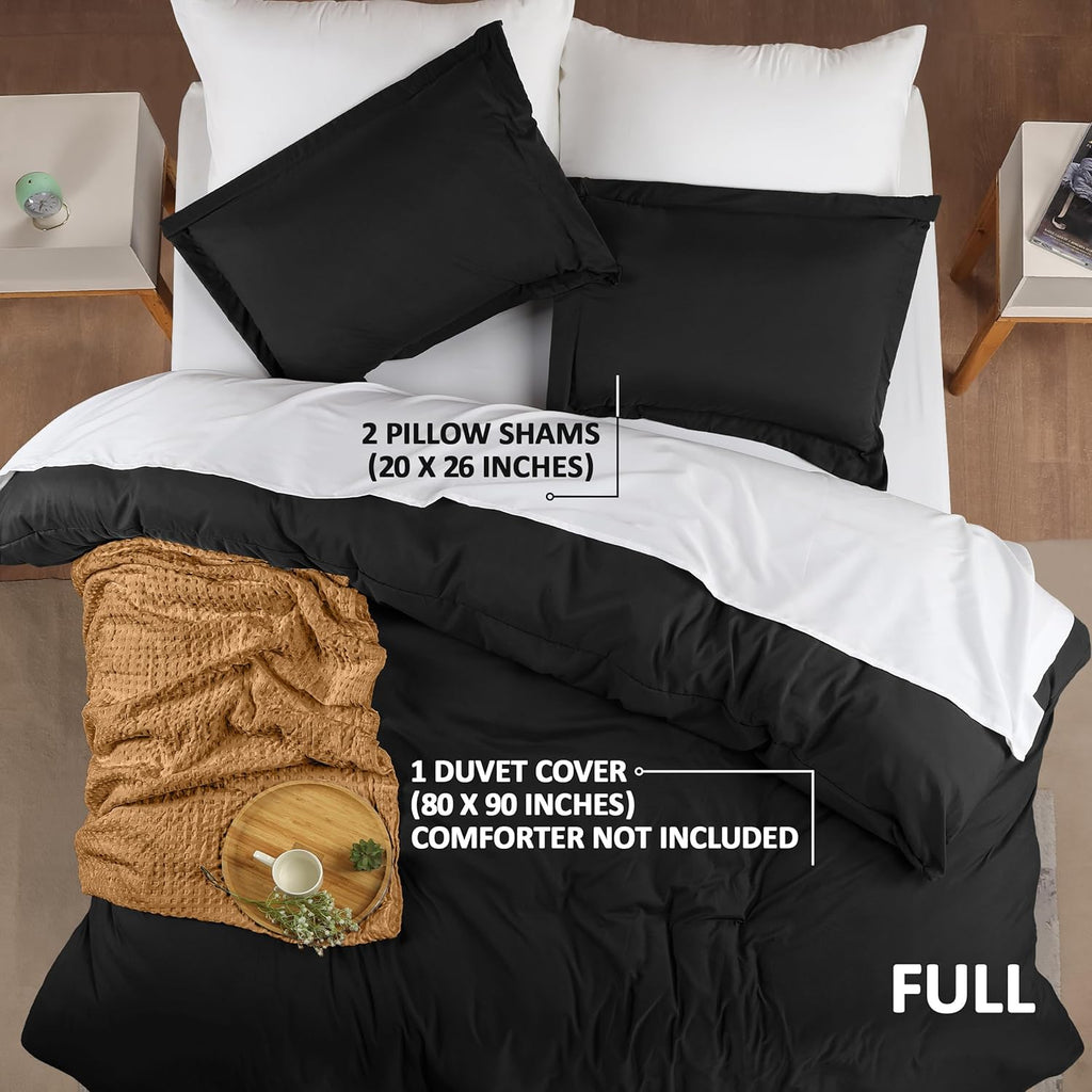 Utopia Bedding Duvet Cover Full Size - 3 Piece with Zipper Closure - 1 Comforter Cover 80X90 Inches & 2 Pillow Shams 20X26 Inches (Black)…