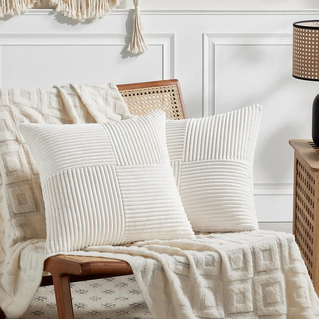 Fancy Homi 2 Packs Cream White Euro Decorative Throw Pillow Covers 28x28 Inch for Couch Bed Sofa, Farmhouse Boho Home Decor, Soft Corss…