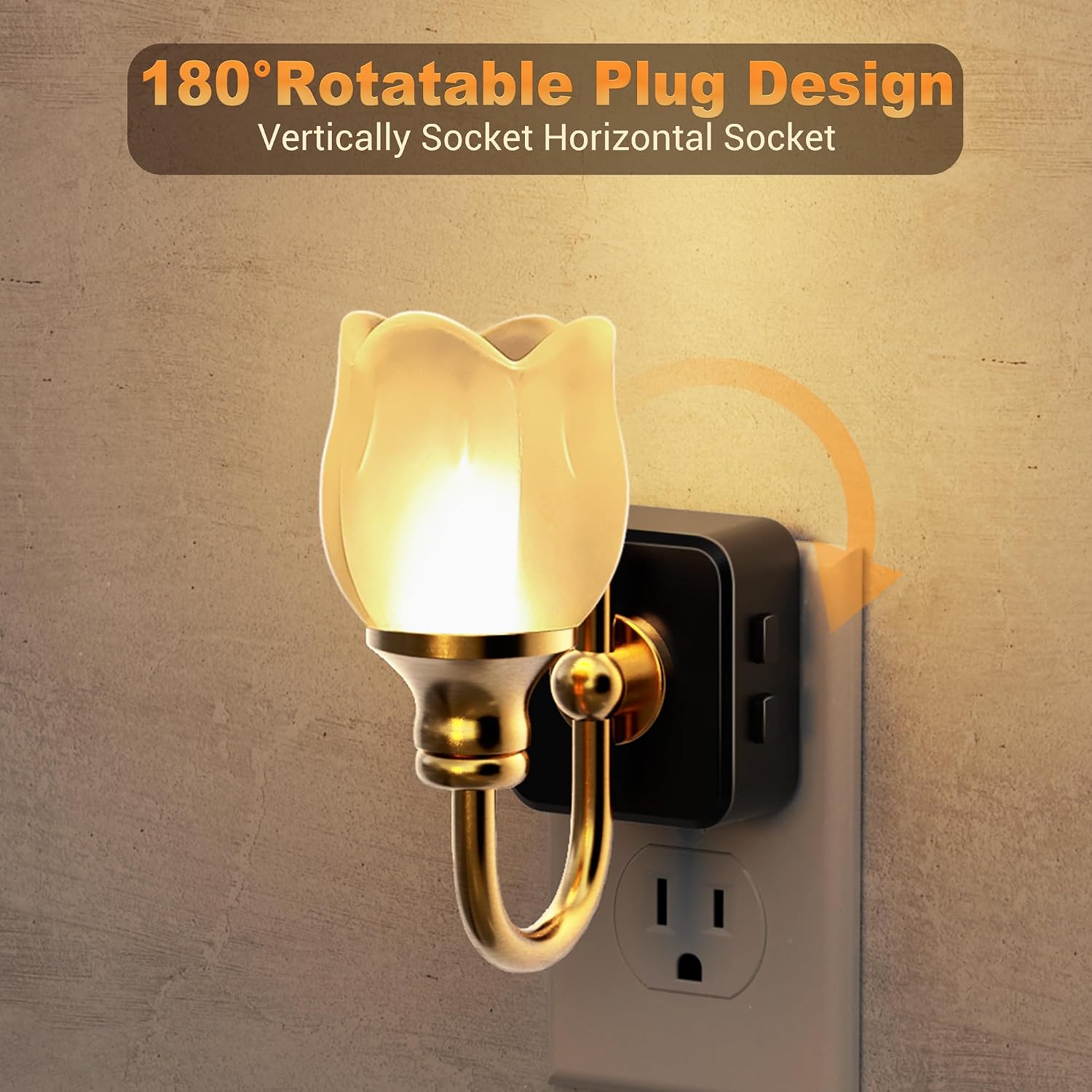 JandCase Night Light, Night Lights Plug into Wall, Glass Tulip LED Nightlight, Color Changing Dimmable Flower Nightlights, Dusk to Dawn…