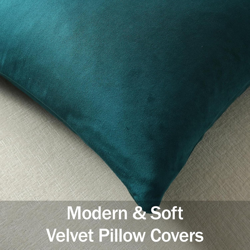 Dezene Throw Pillow Covers 18x18 Teal: Pack of 2 Cozy Soft Velvet Square Modern Luxury Decorative Throw Pillow Cases for Sofa Couch Living…