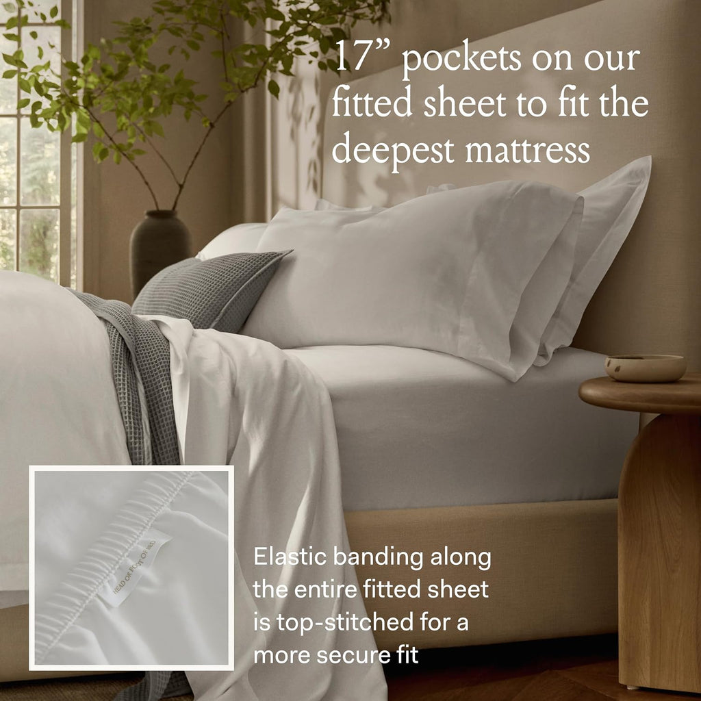 BollBranch BOLL & BRANCH Percale Hemmed Sheet Set - Cooling Breathable Bed Sheets for Hot Sleepers - Split King, Mineral - Luxury 100% Orga…