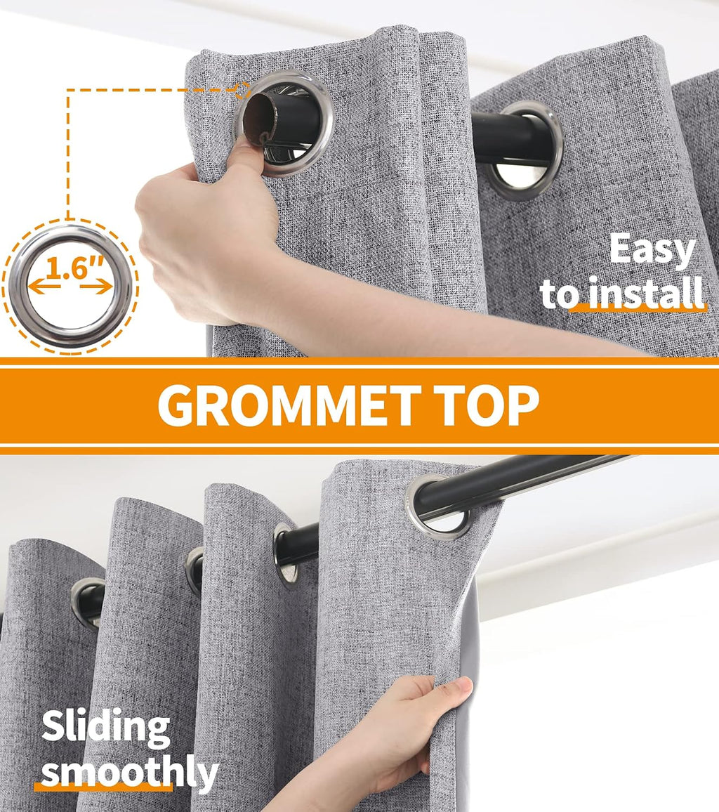 YoungsTex Grey Linen Blackout Curtains 48 Inch Length for Bedroom, Short Window Drapes Full Room Darkening with Grommet Thermal Insulated f…