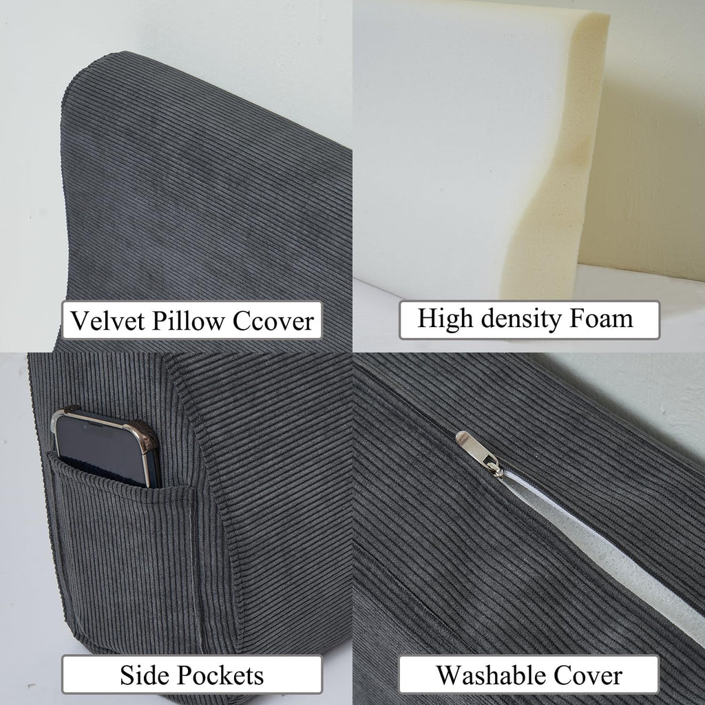 Full Size Bed headboard with High Resilience Foam Triangular Bed Wedge Pillow for Headboard Gap Large Back Support Cushions for Couch…