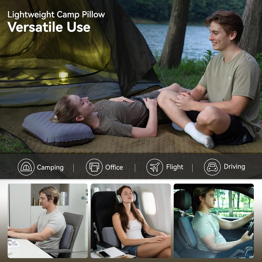 MARCHWAY Inflatable Camping Pillow with Soft Foam Top & TPU Air Bladder, Dual-Sided Support for All-Season, Lightweight Compact Travel…