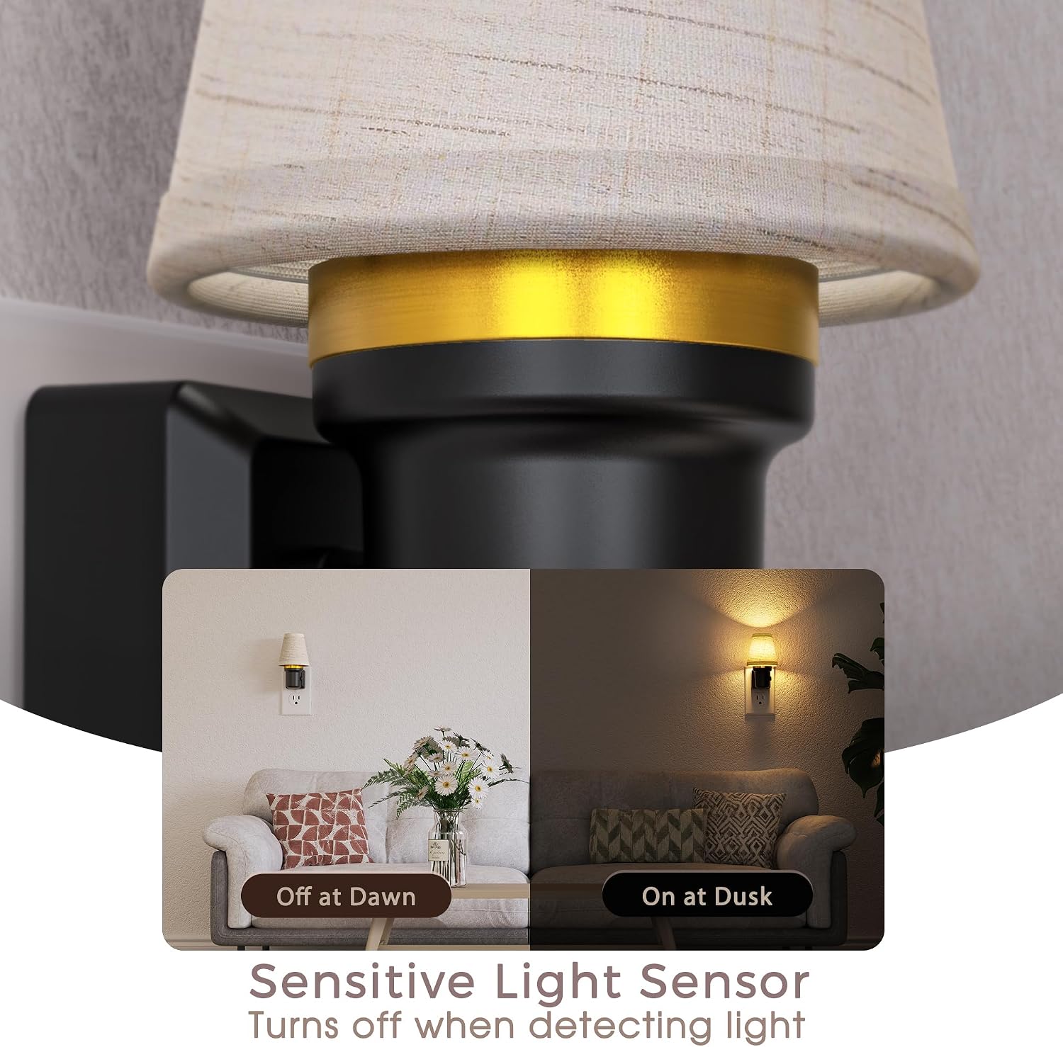 Briignite LED Night Lights Plug into Wall, Linen Fabric Round Platform Decorative Night Light, Dusk to Dawn Sensor,0-100LM Dimmable…