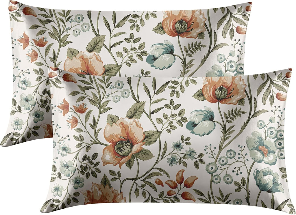 EXQ Home Satin Pillowcase for Hair and Skin King - Printed Summer Flowers Silk Pillowcase 2 Pack 20x40 inches - Satin Pillow Cases Set of…