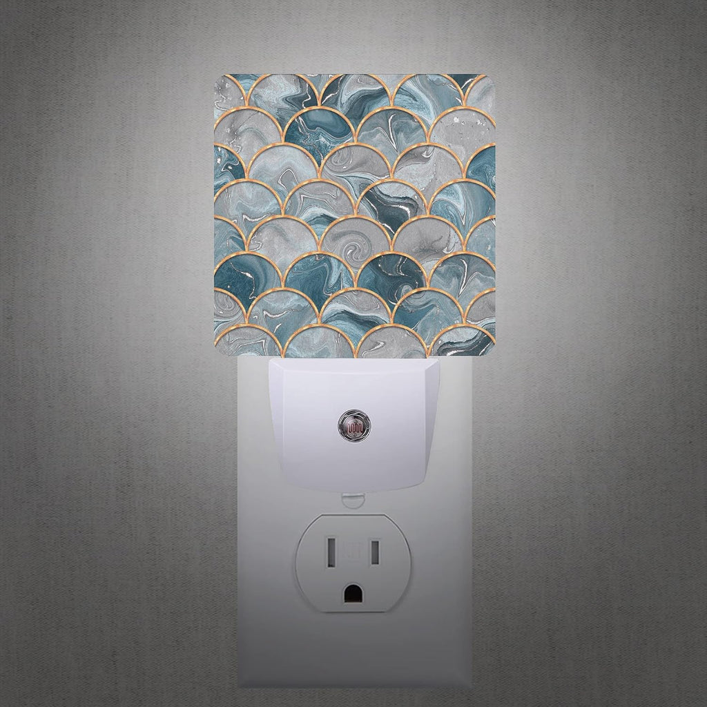 Mermaid Fish Scales Marble Night Light Plug-in LED Nightlights Auto Sensor Night Lamp Dusk-to-Dawn Lamp Home Decor for Nursery Children…