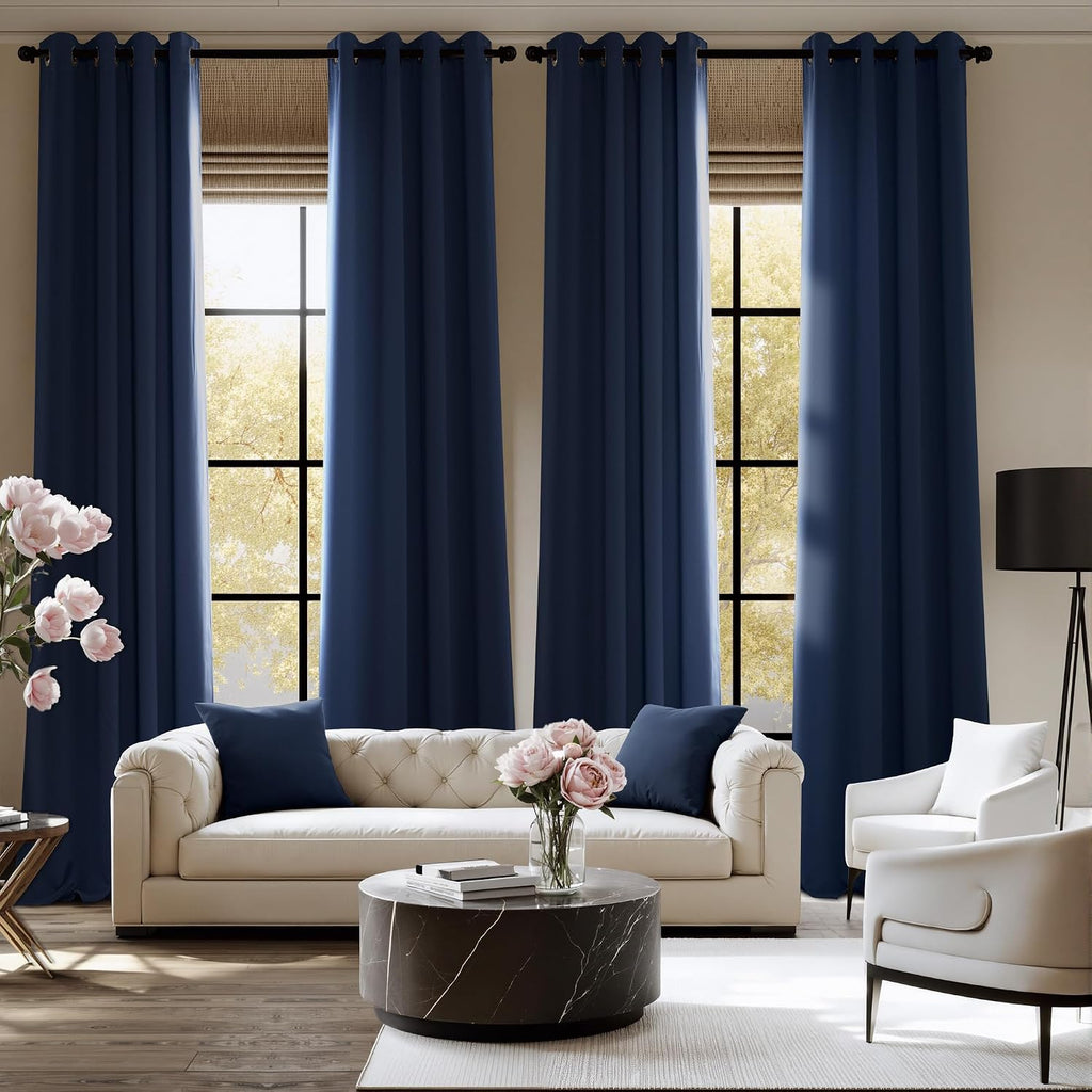 Nicetown Room Darkening Draperies Curtains Panels, 2 Panels Navy Blue W52 x L90 Blue