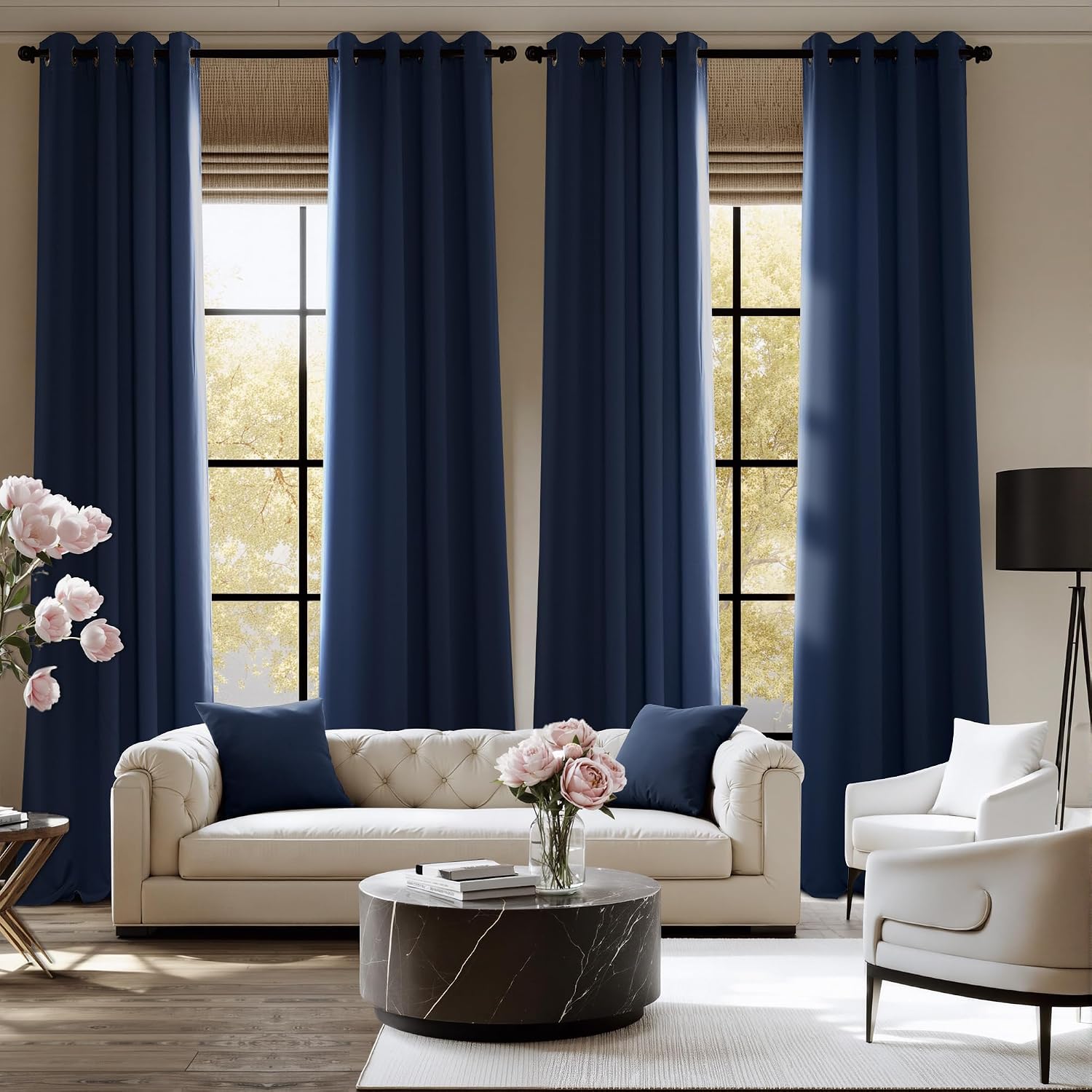 Nicetown Room Darkening Draperies Curtains Panels, 2 Panels Navy Blue W52 x L90 Blue