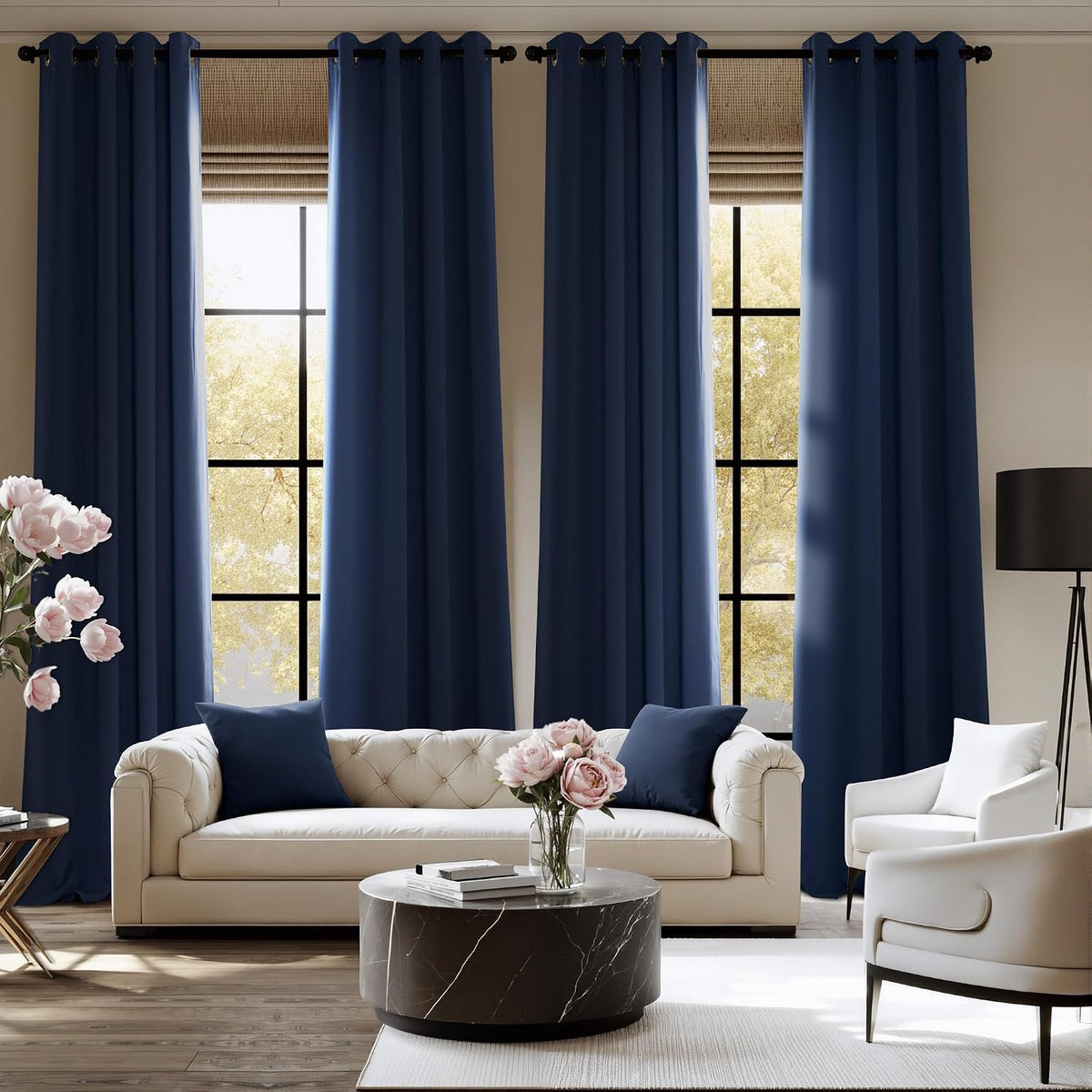 Nicetown Room Darkening Draperies Curtains Panels, 2 Panels Navy Blue W52 x L84 Blue