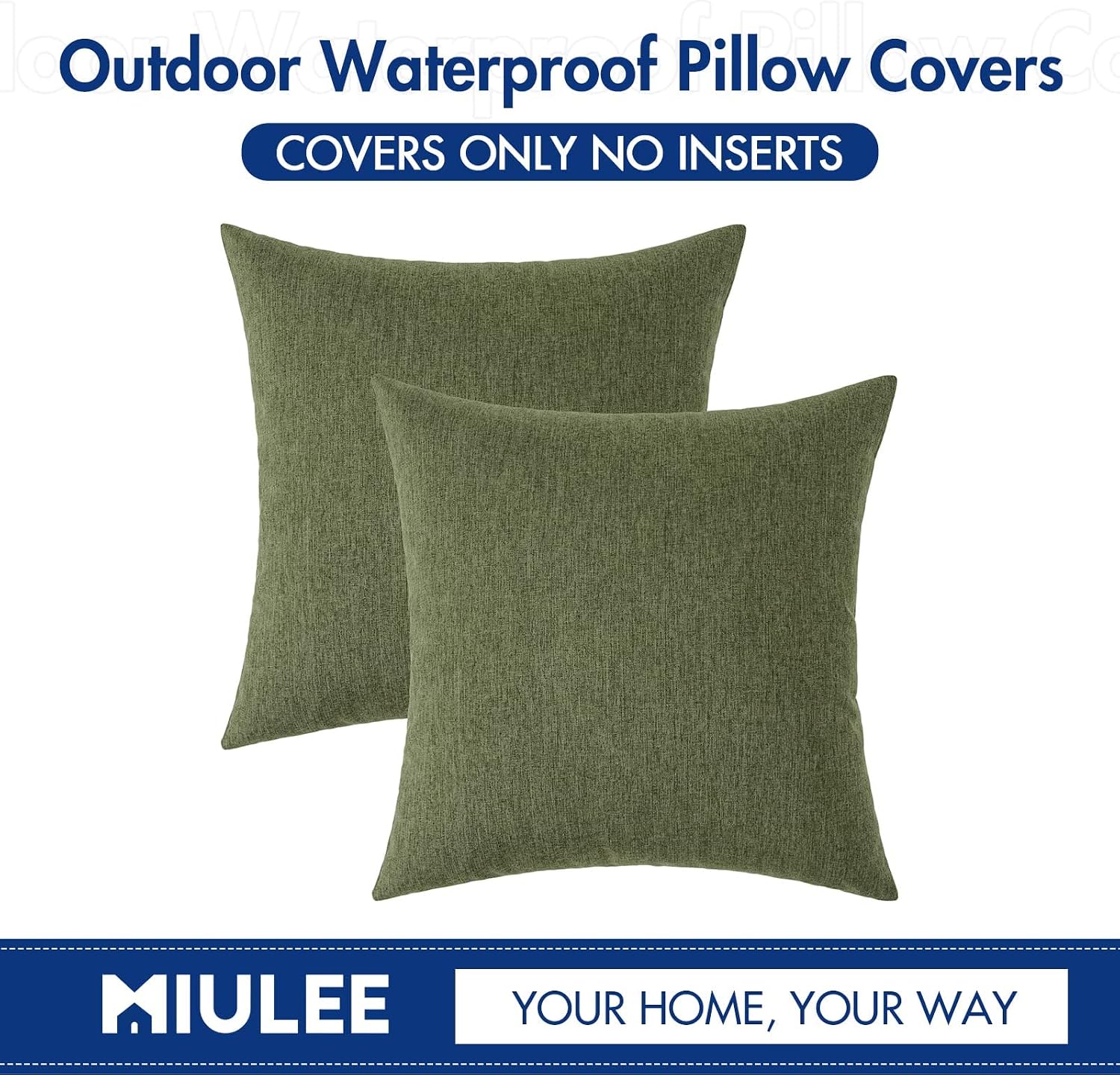 Miulee Pack of 2 Decorative Outdoor Solid Waterproof Throw Pillow Covers Euro Sham Faux Linen Garden Farmhouse Cushion Cases for Patio Tent…