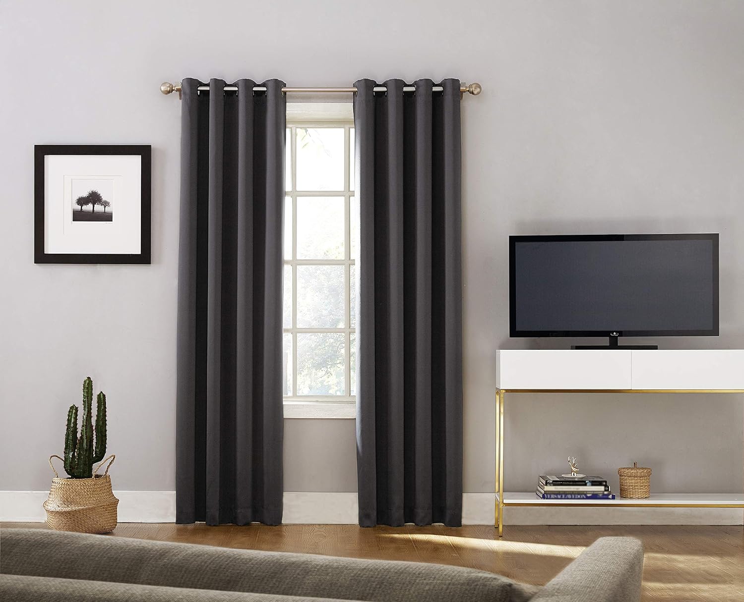 Sun Zero Nordic Theater Grade Extreme 100% Blackout Grommet Curtain Single Panel, 52" x 63", Coal