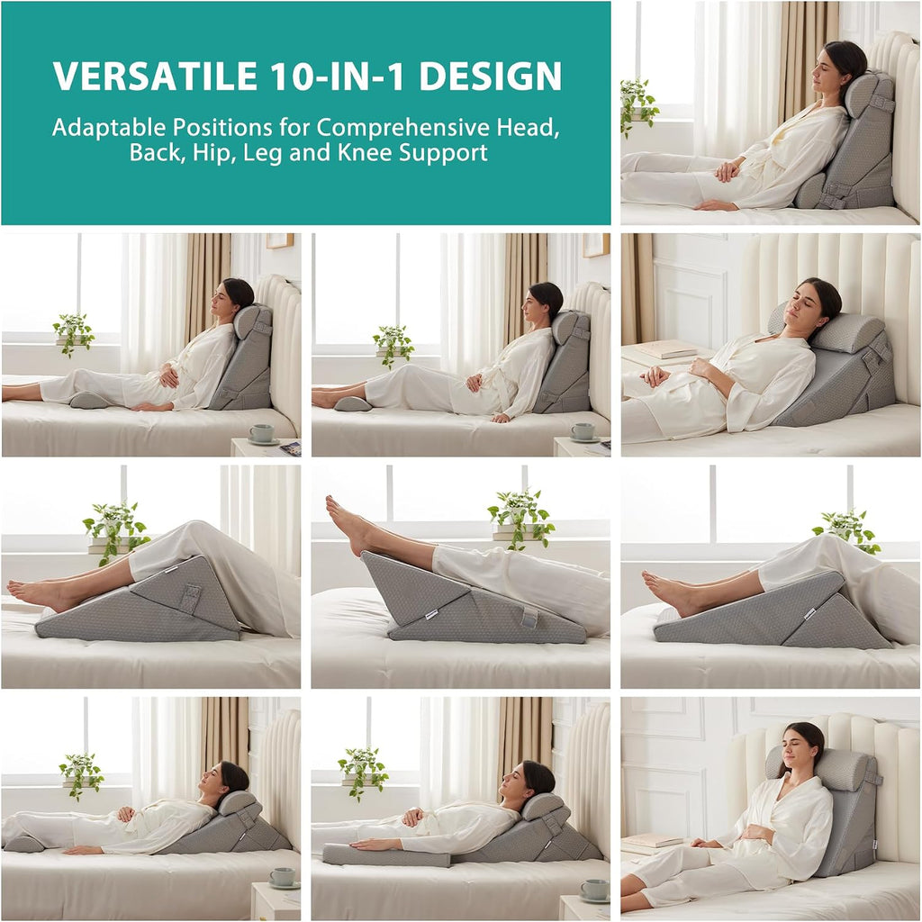 Bedluxe Adjustable 4pcs Bed Wedge Pillow Set, Memory Foam Wedge Pillows Post Surgery for Back, Neck, Leg, Pillow Wedge for Sleeping, Sitti…