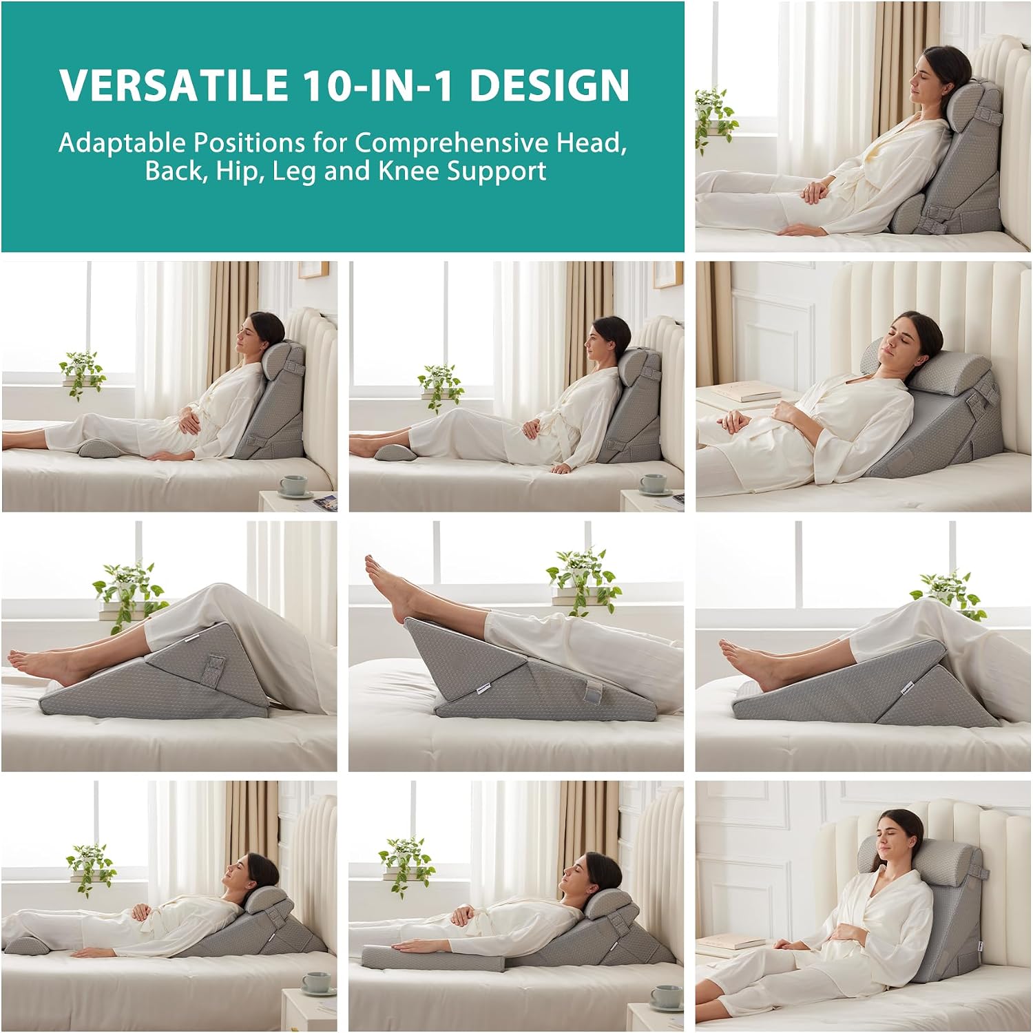 Bedluxe Adjustable 4pcs Bed Wedge Pillow Set, Memory Foam Wedge Pillows Post Surgery for Back, Neck, Leg, Pillow Wedge for Sleeping, Sitti…