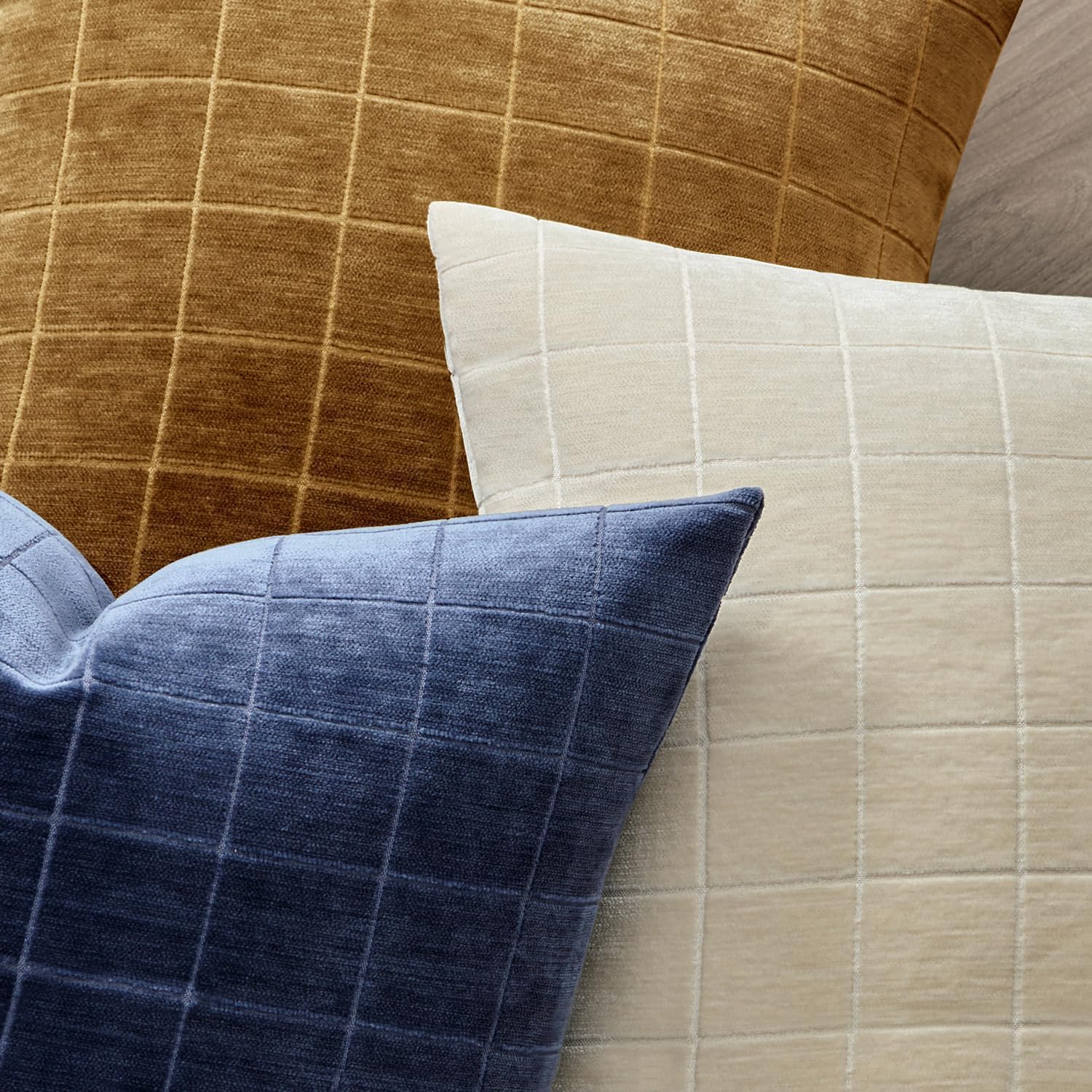 Miulee Decorative Chenille Check Throw Pillow Covers Vintage Plaid Couch Pillows 22x22 Inch Set of 2 Neutral Boho Farmhouse Cushion Covers…