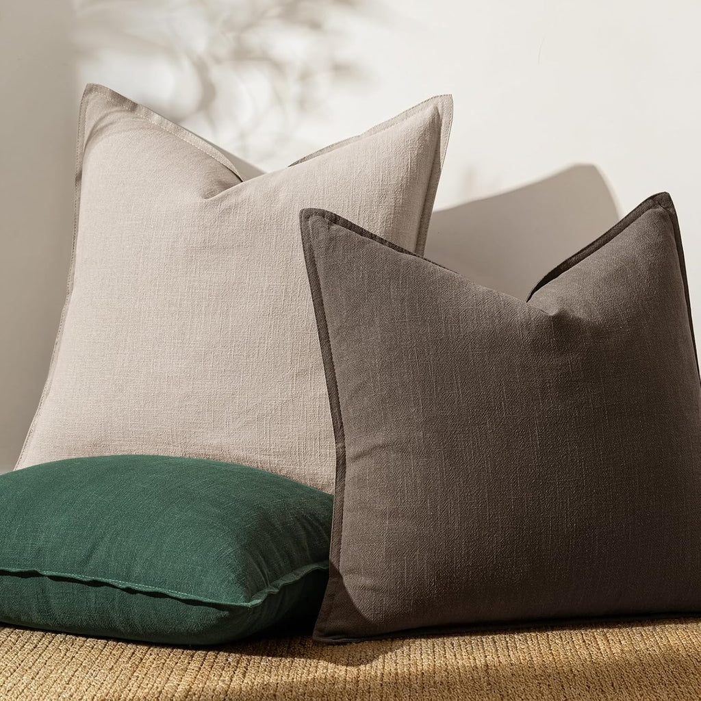 Anroduo Pack of 2 Decorative Linen Pillow Covers Natural Linen Neutral Farmhouse Boho Soild Cushion Case Soft Accent Pillowcase for Couch S…