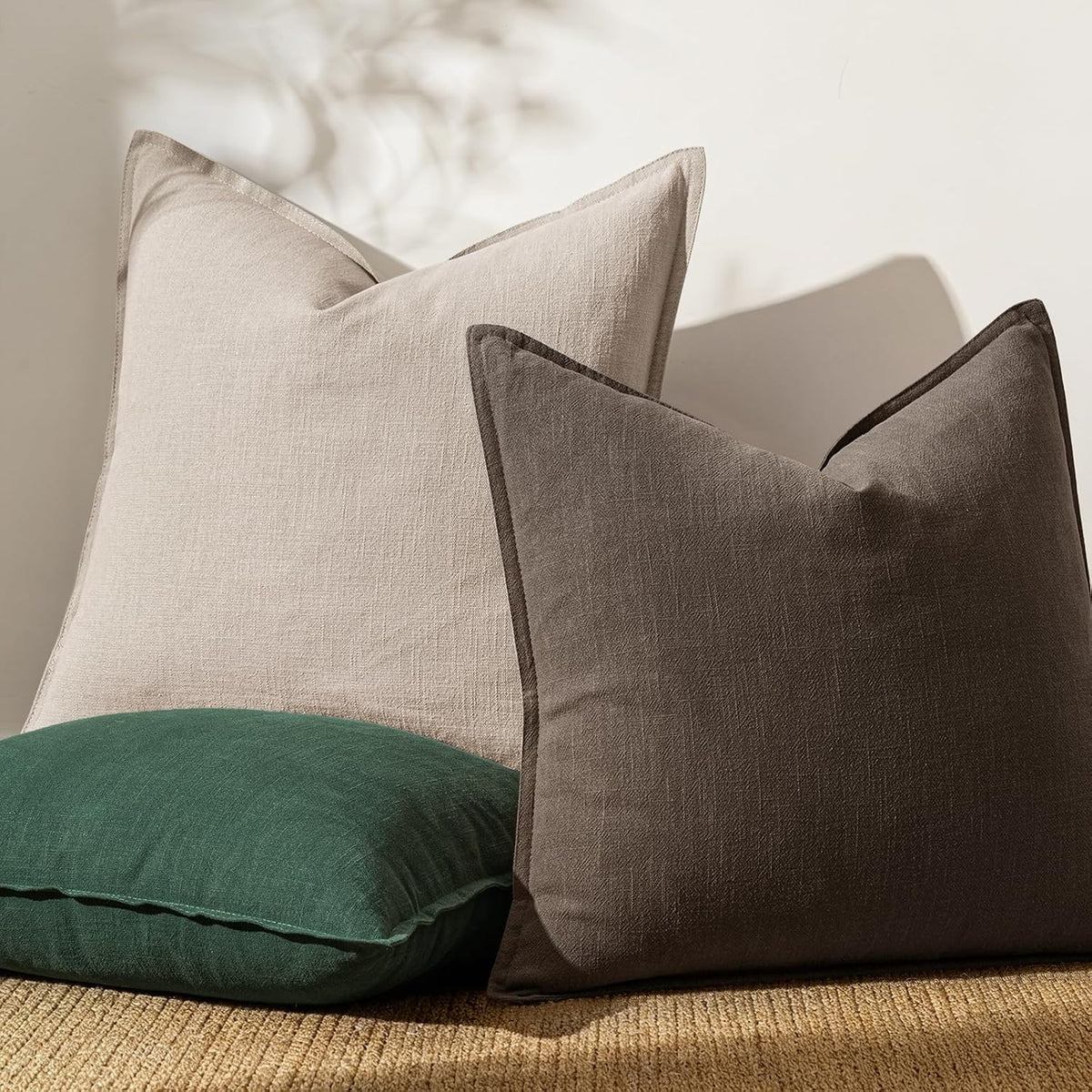 Anroduo Pack of 2 Decorative Linen Pillow Covers Natural Linen Neutral Farmhouse Boho Soild Cushion Case Soft Accent Pillowcase for Couch S…