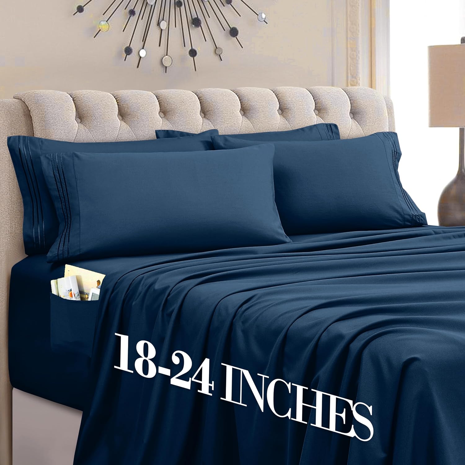 MocassiLuxuryBedding Mocassi Luxury 6-Piece Sheet Set, Ultra Soft 1800 Hotel Quality Microfiber Sheet Set, Fits Mattresses Up to 18 to 24 I…