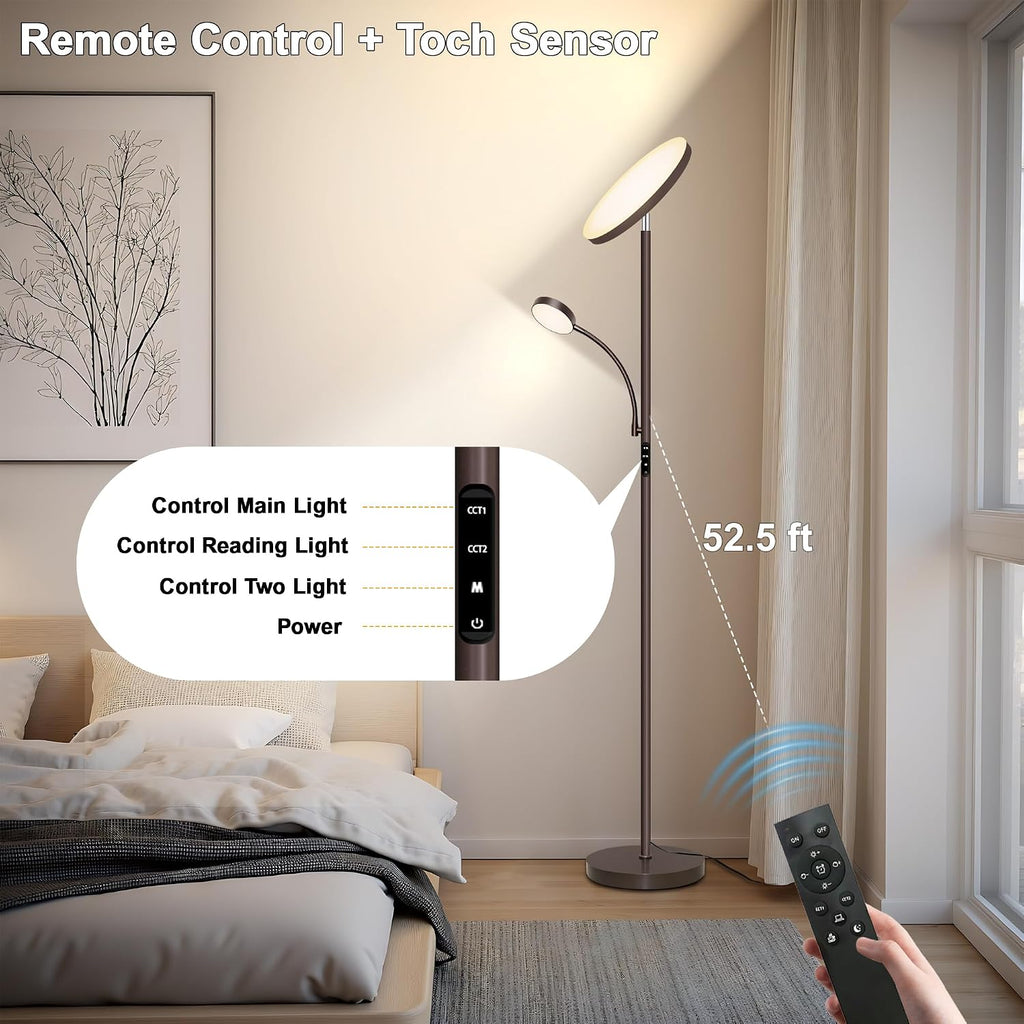 Floor Lamp-42W/4200LM Super Bright Floor Lamp, Dimmable 2-in-1 LED Floor Lamp for Bedroom, Torchiere Floor Lamps with Remote & Touch…