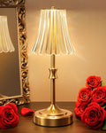 JACKYLED Vintage Cordless Table Lamp, Acrylic Crystal Flower Lamp Shade, 3 Colors Dimmable LED Golden Lamp, 5400mAh Battery Operated…