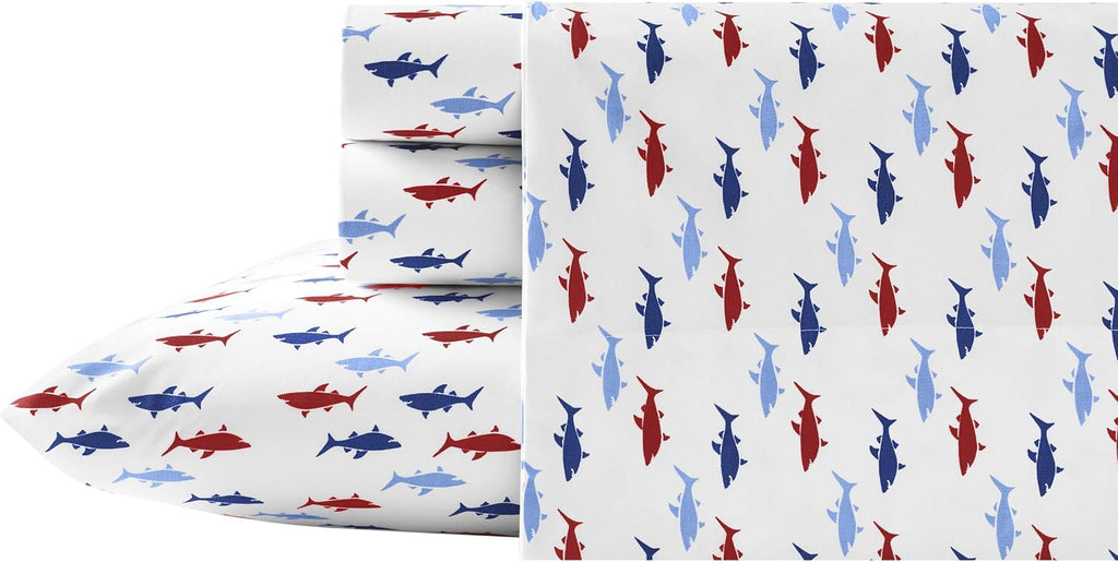 Nautica Full Size Sheet Sets, Cotton Percale Bedding, Crisp & Cool, Coastal Bedding Set (Costazul Blue/Red, Full) Cotton Blue