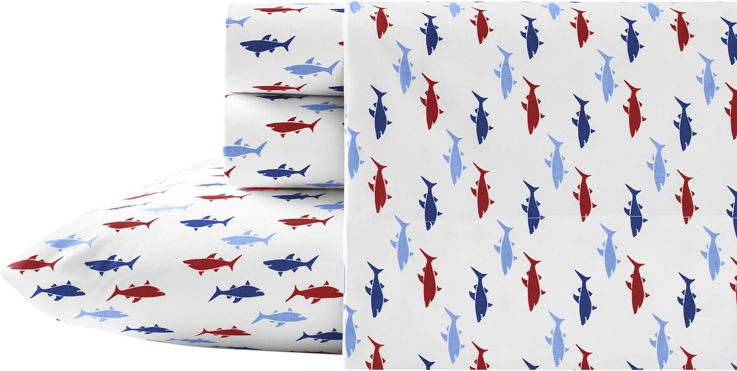 Nautica Full Size Sheet Sets, Cotton Percale Bedding, Crisp & Cool, Coastal Bedding Set (Costazul Blue/Red, Full) Cotton Blue