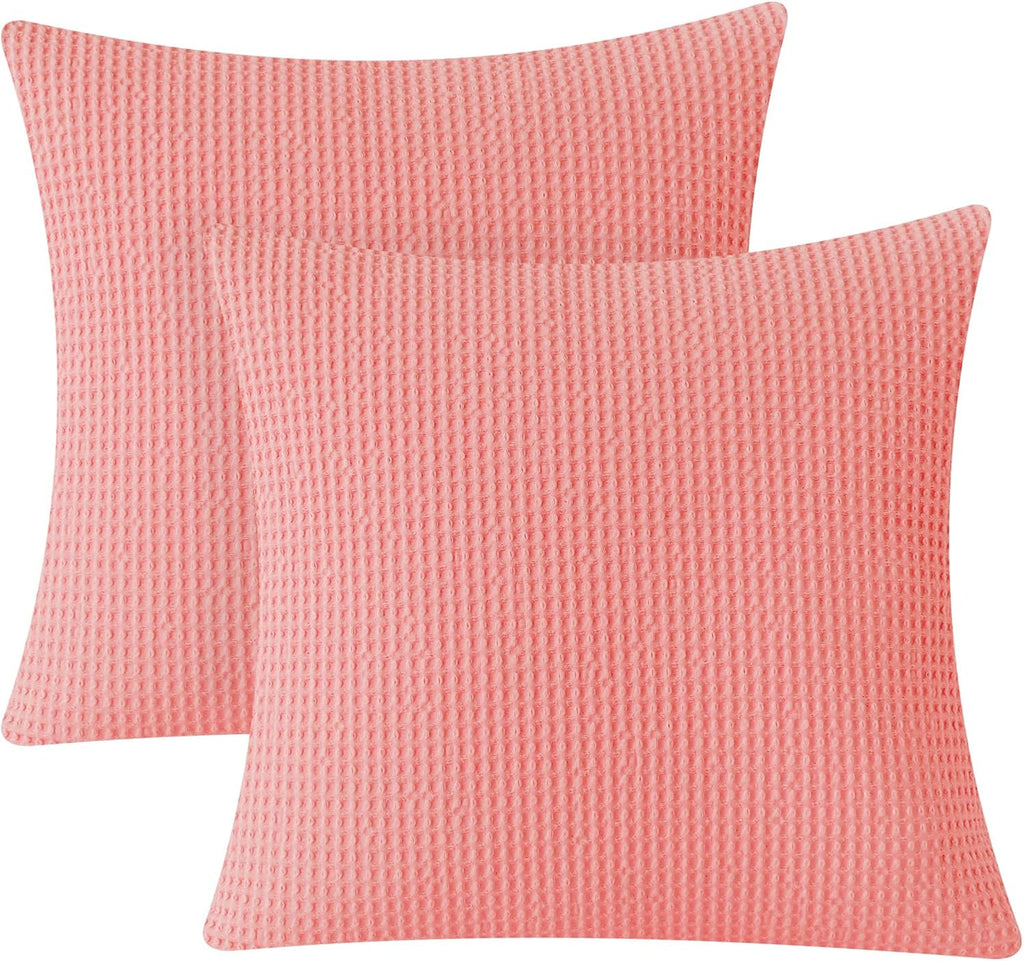 Phf 100% Cotton Waffle Weave Euro Shams 26" x 26", No Filling, 2 Pack Elegant Home Decorative Euro Throw Pillow Covers for Bed Couch Sofa,…