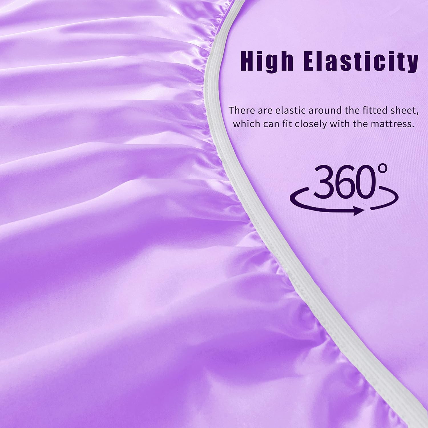 VACVELT 4pcs Lavender Satin Sheets Queen Size Bed Set, 15 Inch Deep Pocket Silky Satin Sheet Set, Soft Satin Bedding Set Cooling & Luxury…