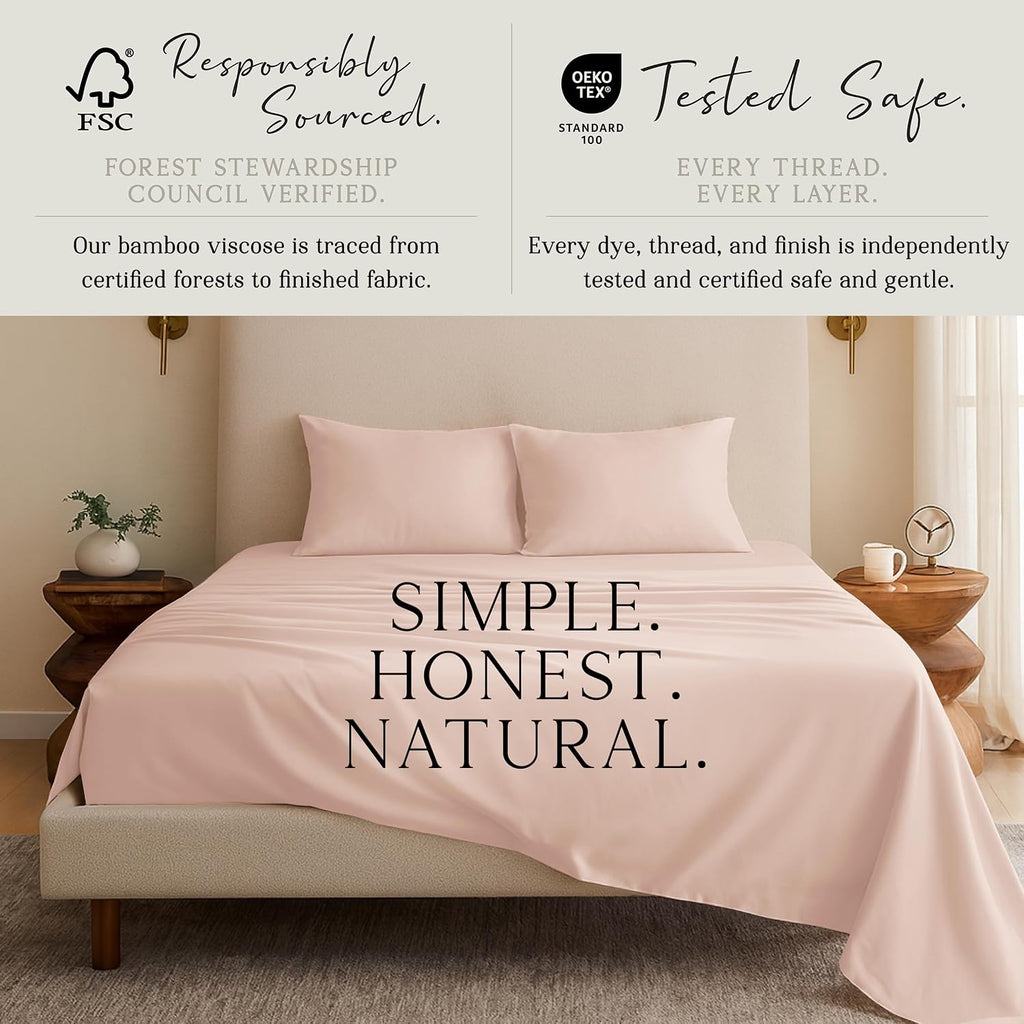 KARISSA MAE Pure Viscose from Bamboo California King Size Sheet Set | 100% FSC Certified | Luxuriously Soft | Cooling | 18" Deep Pocket…