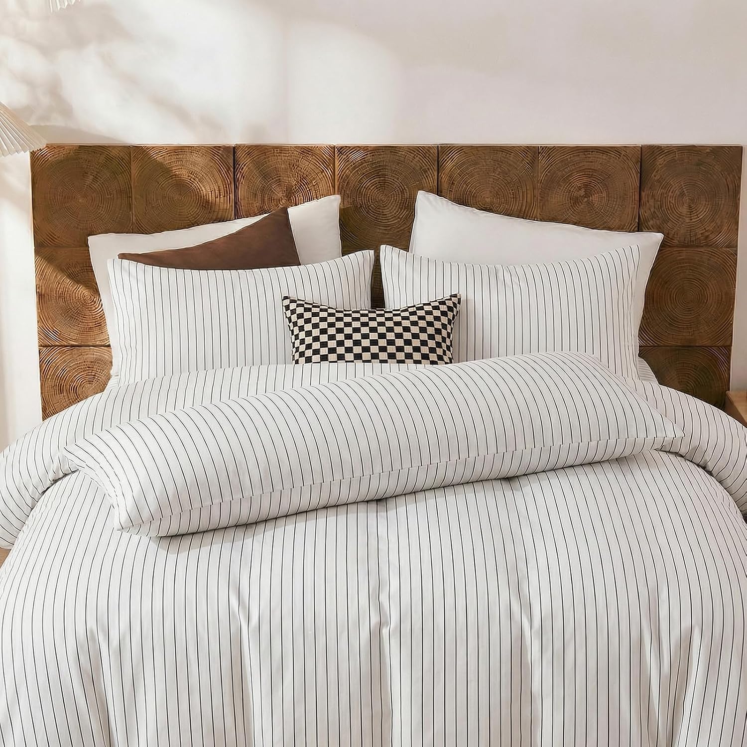 Merryword Black Striped Pillowcases, 100% Cotton Pillow Cases, Queen Size Pillowcases, Luxury Linen Like Pillowcase, Soft Breathable Pinstr…
