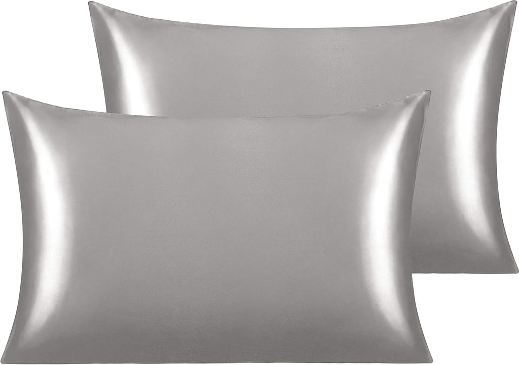 Ntbay 2 Pack Satin Standard Pillowcases for Hair and Skin, Luxurious and Silky Pillow Cases with Envelope Closure, 20x26 Inches, Grey 2 Pac…