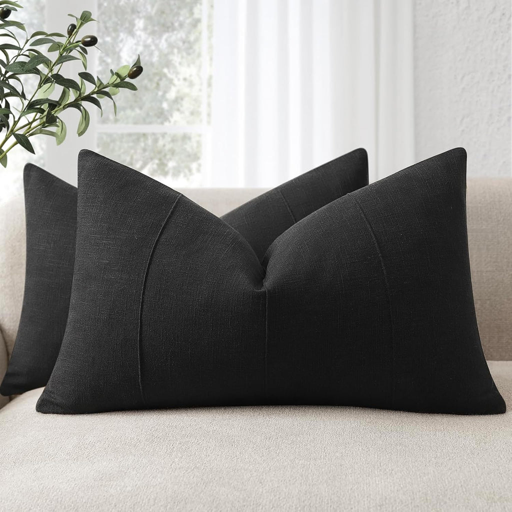 ZWJD 12x20 Pillow Covers Set of 2 Decorative Linen Lumbar Pillow Covers Solid Handcrafted Striped Cushion Covers for Bed Soft Modern…