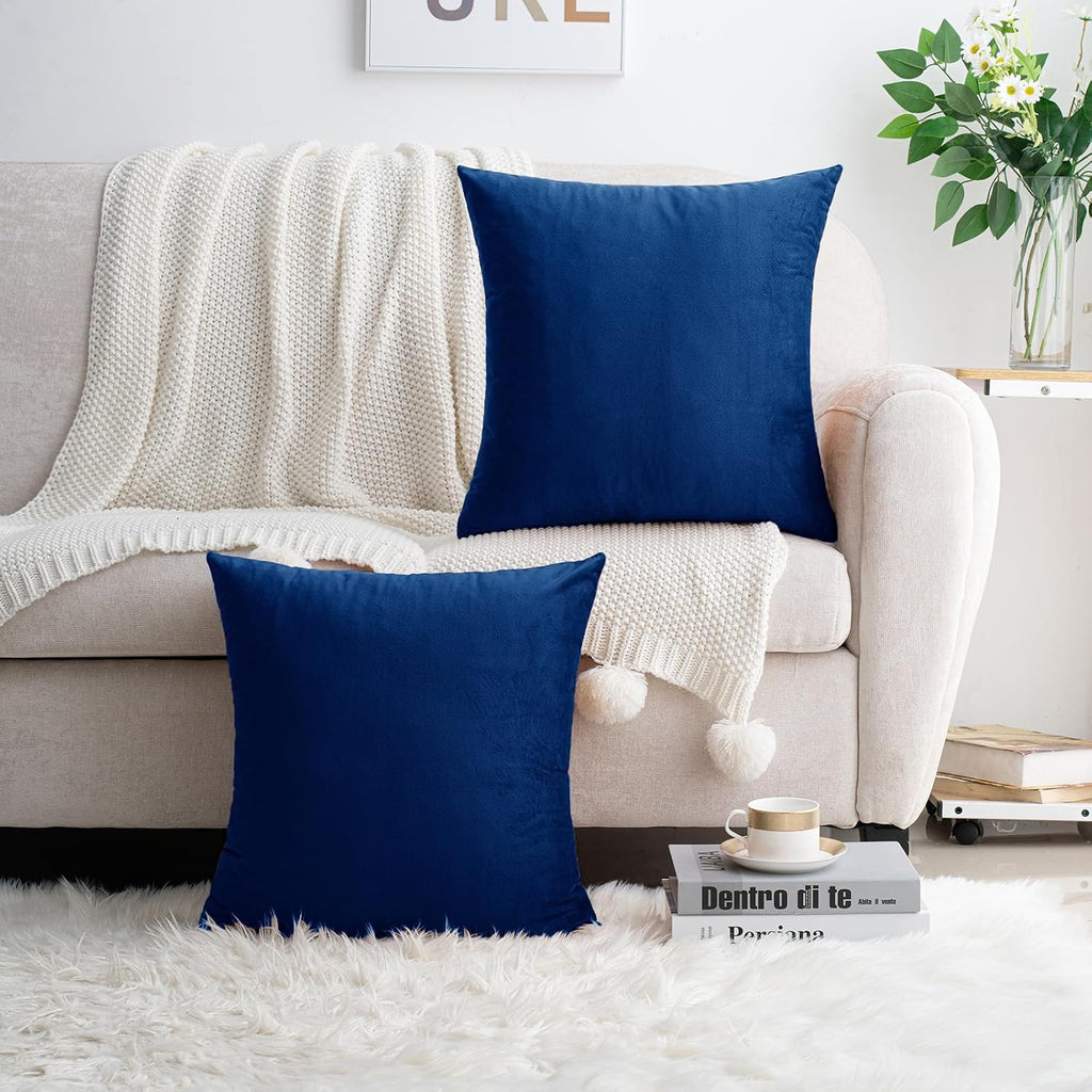 HWY 50 Navy Blue Velvet Throw Pillow Covers 16x16 Inch, Pack of 2 Soft Cozy Solid Decorative Luxury Cushion Cases for Couch Sofa Bed…
