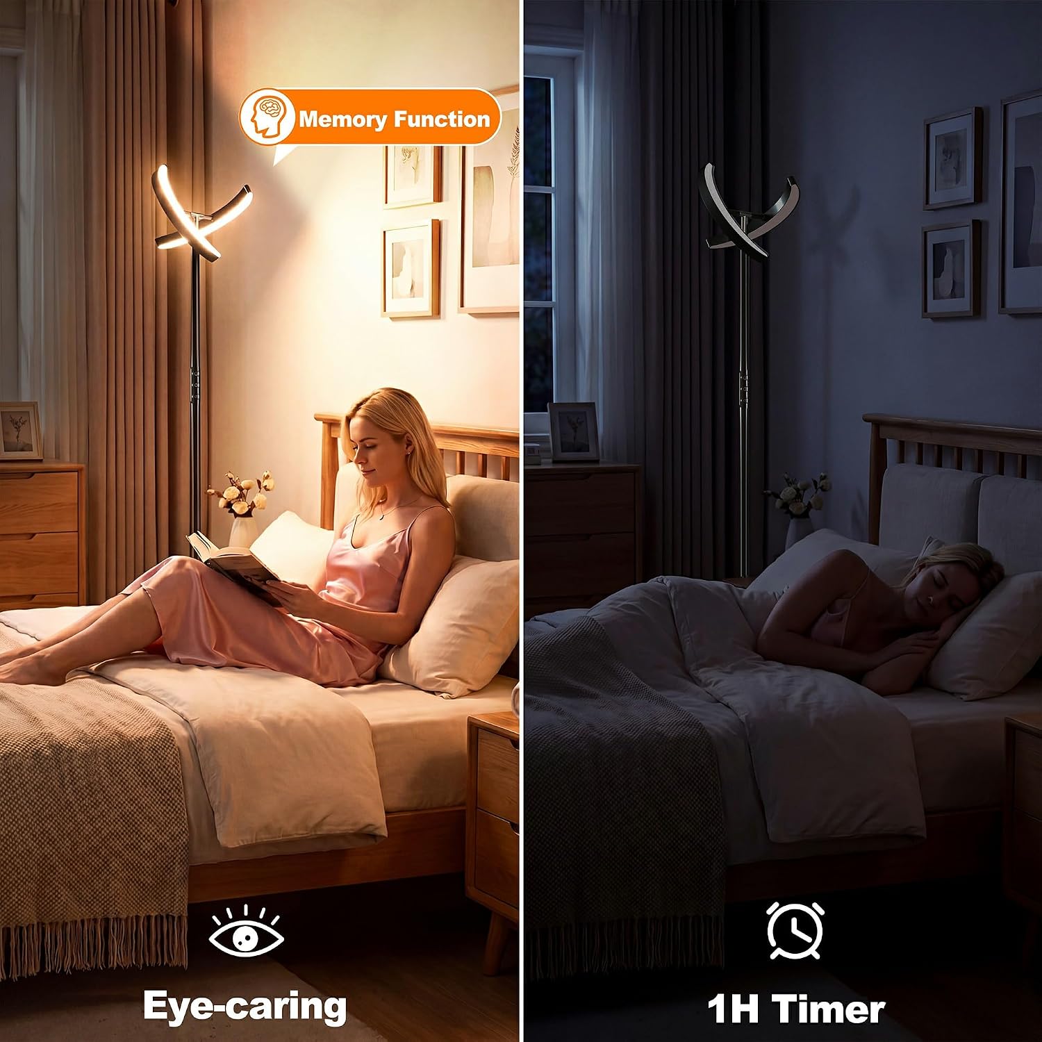 mukuxin Floor Lamp for Living Room, Floor Lamp with Remote Control & Touch Control, 36W 2600lm Standing Lamp with 2 Rotatable Light…